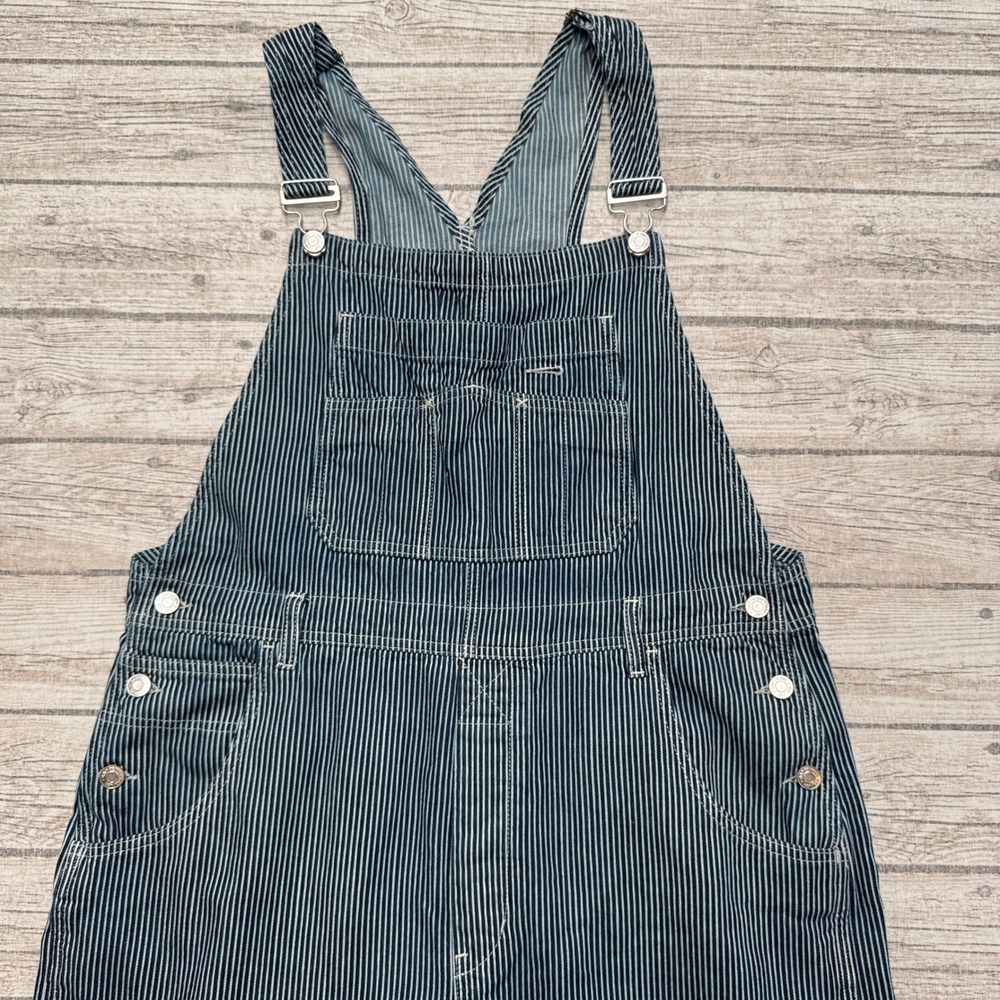 GAP Bib Overalls Men's Large Tall Blue White Hickory Striped Utility Workwear